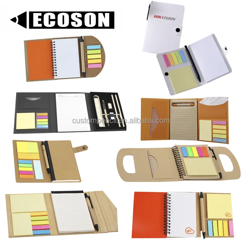 Juego de cuaderno ecológico personalizado de fábrica 2024, caja de regalo, cuaderno plegable Triple, juego de regalo con sacapuntas, regla para bolígrafo, notas