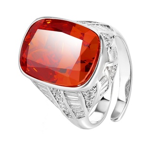 High Quality Jewelry Eco-friendly Copper Dazzling Brilliance 12*16mm Red Zircon <b>Iced</b> Out High Carbon Zircon Pave Full <b>Ring</b> Women - Product Image 1