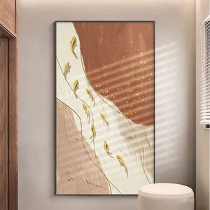Hand Painted Oil Painting Nine Fish Wabi Sabi Style Metal Frame Hallway Corridor Decorative <b>Art</b> - Product Image 4