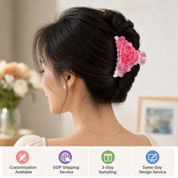 Pince à cheveux florale grande taille personnalisée, motifs tulipe, rose, lys, myrtille, style coréen doux, vente en gros pour femmes
