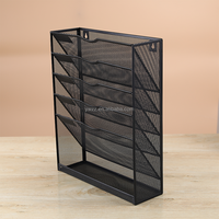 Organizador de Archivos de Escritorio de Metal Negro de 5 Niveles Personalizable, Soporte para Documentos Colgante, Bandeja Inferior, Soporte Vertical para Papeles y Correo