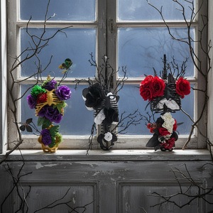 Decoraciones Florales de Esqueleto Pélvico para Halloween, Adornos de Plástico para Interiores y Exteriores, Decoración de Ventanas para Fiestas, Estilo Horror, Adornos Festivos - Product Image 2