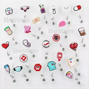 Bestom MOQ 50 Pcs 32mm Silicone Medical Nurse Badge Reel Retractable Hearts Shape Stethoscope Badge Holder