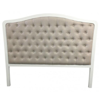 Tête de lit capitonnée en lin de style campagnard français, design à boutons, taille Queen/King, cadre en chêne, mobilier de chambre écologique