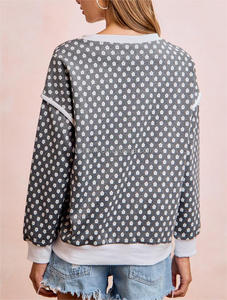 Suéter de Punto para Mujer, Talla Grande, Hombros Caídos, Manga Larga, Estampado Floral Completo, Ribete en Contraste, Otoño Invierno - Product Image 4
