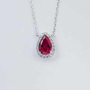 Pear Cut <b>Ruby</b> Pendant <b>Necklace</b> 925 Silver with CZ Halo for Women - Product Image 1