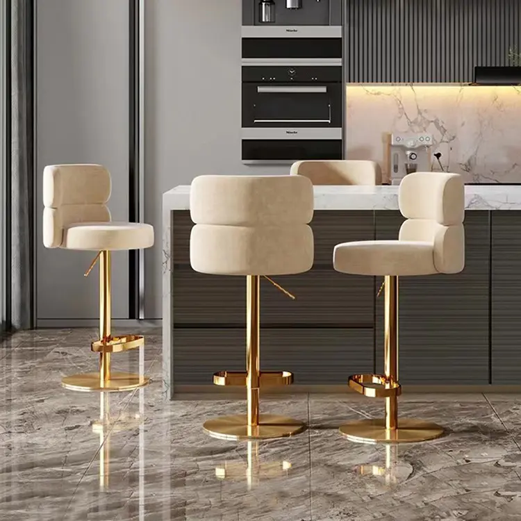 Wholesale PU Leather Bar Chair Stool Stainless Steel Gold Frame Adjustable Swivel Pub Chairs Stools Chairs