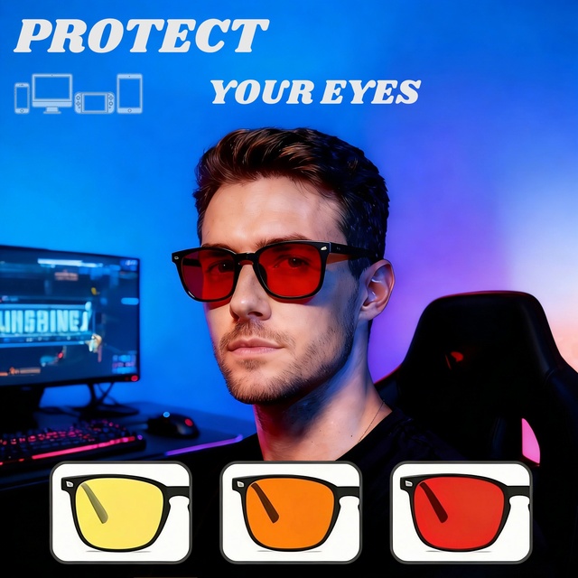 2026 Gaming Glasses Trendy square Blue Light Blocking Gaming Glasses - Modern Gamer Look & UV protection Sleep Improvement