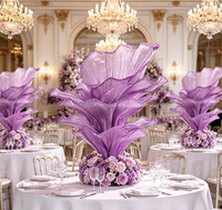 D517 Centre de table personnalisé fait main en organza violet, fleurs artificielles géantes pour accessoires d'événements de mariage