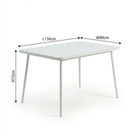 Table de salle à manger extérieure moderne avec plateau en verre trempé et structure en acier thermolaqué, idéale pour restaurant, villa, terrasse