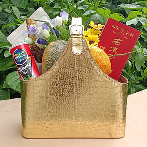 Panier de rangement en cuir avec poignée supérieure pour vin, fleurs, fruits, bonbons, cadeaux de fêtes, présentoir de Noël - Product Image 3