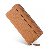 Dompet Panjang Wanita Kulit Sapi Asli Minimalis Bertekstur, Lapisan Pertama, Resleting, Anti RFID, Kapasitas Besar