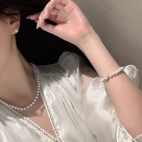 Ensemble de bijoux vintage en perles, collier, bracelet, boucles d'oreilles, perles d'eau douce rondes de 8 à 9 mm, argent 925, style rétro bohème, vente en gros, sur mesure pour femmes
