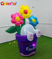 Lapin gonflable de Pâques dans un pot de fleurs, fleurs de marguerite gonflables colorées, décoration lumineuse LED, ornement joyeux de Pâques