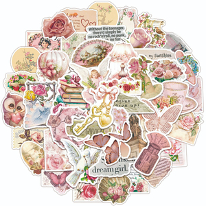 50 pièces Vintage rose Collage Graffiti autocollants pour ordinateur portable <span class=keywords><strong>livre</strong></span> décor esthétique ferraille <span class=keywords><strong>de</strong></span> papier mignon fille autocollant - Product Image 2