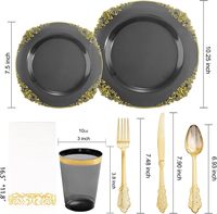 Ensemble de vaisselle jetable en plastique transparent avec bordure dorée, 175 pièces, comprenant 50 assiettes, 75 couverts dorés, 25 gobelets, 25 serviettes