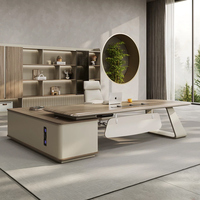 Bureau de direction de style minimaliste italien, finition grain de bois, grand bureau de direction en forme de L, mobilier de bureau