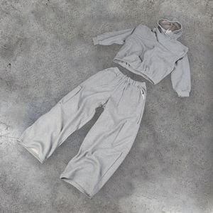 Ensemble survêtement en molleton de coton français surdimensionné à double couche, coupe ample et évasée, personnalisé pour hommes - Product Image 2