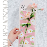 Tarjeta de flores tejida a mano personalizada, empaque para ramo de flores de un solo tallo, materiales semielaborados para tarjetas de felicitación con ramo de flores pequeñas
