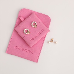 PUPPYSEW Peach Pink Velvet Jewelry Bag With Insert Microfiber Snap Button Bag Jewelry Pouch With Insert Pad Necklace Pouch - Product Image 2