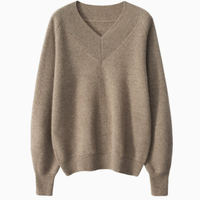 Pull en laine mélangée cachemire tricoté à la main col en V uni coupe ample pour femme 2026