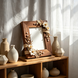 OEM ODM Handmade Dried Floral Wood Photo <strong>Frame</strong> <strong>Shabby</strong> <strong>Chic</strong> Pearl Jute Detail <strong>Picture</strong> <strong>Frame</strong> for Home Wedding Decor - Product Image 6