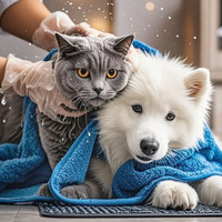 Serviette pour animaux de compagnie en microfibre brodée de qualité U-PETS directement en usine pour chiens et chats Nettoyage et bain en microfibre pour animaux de compagnie