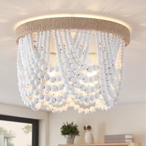 Dining <strong>Nursery</strong> Room Bedroom Hallway Entryway Passway Wood Beaded Flush Mount Ceiling <strong>Light</strong> Rustic Chandelier Boho <strong>Light</strong> <strong>Fixture</strong> - Product Image 5