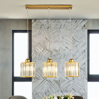 Lustre suspendu moderne en cristal noir et or à 3 têtes carrées pour restaurant, chambre à coucher, salle à manger, salon