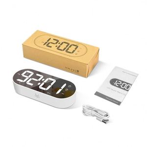 <b>Battery</b> Powered Electronic LED Digital Music Alarm <b>Clock</b> Calendars Modern Minimalist Design for Bedroom Office Living Room Use - Product Image 6
