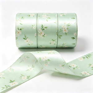 Ruban en gros-grain polyester/coton bleu clair de 1-1/2 pouce avec texte joyeux imprimé en feuille d'or, simple face, certifié OEKO-TEX - Product Image 2