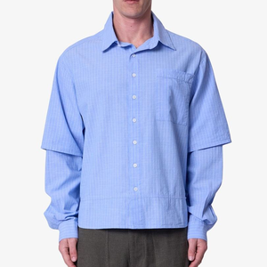 Custom New Fashion Long Double Layer Sleeves T <b>Shirts</b> Striped Men Front Button <b>Shirt</b> Causal T <b>Shirts</b> - Product Image 3