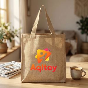 Sac fourre-tout en jute personnalisé pour entreprise, sac fourre-tout en toile de jute naturelle, logo personnalisable imprimé, sacs fourre-tout pour femmes - Product Image 1