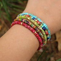 Bracelet tressé ajustable en pierres plates naturelles 2*4mm, style bohème, semi-précieuses, pour la guérison, turquoise et jade, unisexe