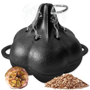 Tostador <span class=keywords><strong>de</strong></span> ajo ahumador <span class=keywords><strong>de</strong></span> <span class=keywords><strong>hierro</strong></span> <span class=keywords><strong>fundido</strong></span> presazonado, tostador <span class=keywords><strong>de</strong></span> ajo versátil <span class=keywords><strong>de</strong></span> alta resistencia con tapa y caja ahumadora para astillas <span class=keywords><strong>de</strong></span> madera ahumada - Product Image 2