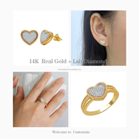 Herzdesign AU585 14K Massivgold Damen-Edelsteinring mit Labor-Diamant Trendiger Hochzeits-Verlobungsschmuck Maßgefertigt ODMOEM