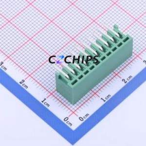 DB2ERC-2.5-10P-GN Plug-in Terminal Block Bent Lead Through Hole,P=2.5mm Board-to-Board / Socket - Closed 1x10P 2.5mm Green - Product Image 2