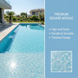 Mosaico de Vidrio Ecológico Iridiscente Turquesa, Moderno, 300x300mm, Cuadrado, Textura de Nube <span class=keywords><strong>Verde</strong></span> Espuma Marina, para Piscina - Product Image 1