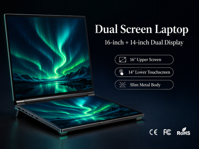 New Factory Intel I7 Dual Screen Business Laptop 16+14 Inch Double Touch Display Ultra Slim Metal Notebook Win11 90Hz Office