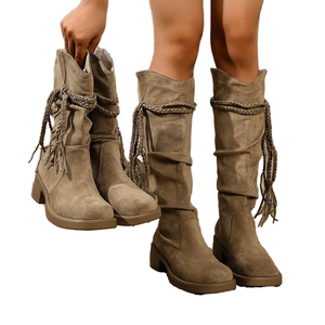 รองเท้าบูทผู้หญิงสไตล์เรโทรแบบใหม่ ทรงเข้ารูป สวมใส่สบาย ไม่ลื่น ดีไซน์สูงถึงเข่า ลายเรียบ - Product Image 1