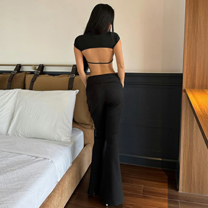 Unique European American Hidden Button Cuff Low Waist Flared Pants Design Stretchy Slim Fit Flattering Hot Girl Casual Pants - Product Image 4