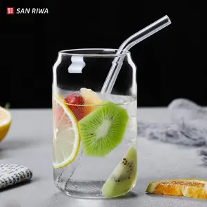 Uống kính 16 oz có thể định hình BOBA trà thủy tinh bia có thể ly với nắp tre và ống hút thủy tinh