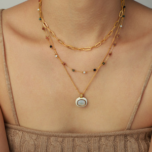 PVD 18K Gold Stainless Steel Pearl Pendant Necklace Natural Stone <b>Choker</b> | Best-Selling Classic Design | Hypoallergenic - Product Image 4