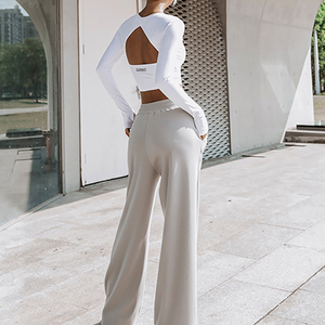 Y028 2026 Haut de yoga à manches longues pour femme avec logo personnalisé, respirant, pour la gym, l'entraînement et le sport, séchage rapide, pour le printemps et l'automne - Product Image 3