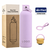 Bouteille d'eau isotherme en acier inoxydable de 750 ml avec revêtement caoutchouc, finition mate, avec poignée, pour la vente en gros
