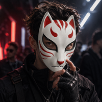 Masque de renard Kitsune en résine japonaise, masque de démon Kabuki pour cosplay d'anime avec sangle réglable pour accessoires de fête d'Halloween, hommes et femmes