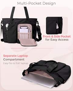 Multi-Pocket Large Capacity Tote <b>Bag</b> with Laptop Compartment Featherweight Water-Repellent Fabric <b>Trolley</b> <b>Sleeve</b> for Daily Use - Product Image 2