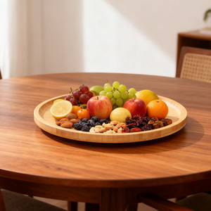 Bandeja Redonda Giratoria de Bambú de 25cm 30cm para Frutas y Aperitivos, Uso en Cocina y Hogar - Product Image 1