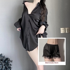 Conjunto de camisón de poliéster para mujer, talla grande, estilo <span class=keywords><strong>novio</strong></span>, sexy, suave, para la <span class=keywords><strong>noche</strong></span>, con cuello de solapa y camisa holgada. - Product Image 6