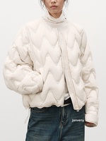 Janveny 2026 Nouvelle Veste Courte Matelassée Légère en Duvet de Canard Blanc pour Femme, Col Rond Ample, Collection Automne Hiver